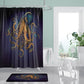 Dark Background Gold Octopus Shower Curtain | Gold Octopus Bathroom Curtain