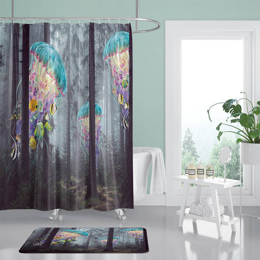 Forest Colorful Jellyfish Shower Curtain | Colorful Jellyfish  Bathroom Curtain