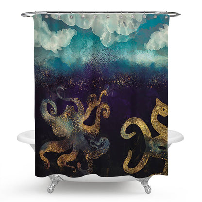 Watercolor Gold Octopus Shower Curtain | Art Gold Octopus Shower Curtain