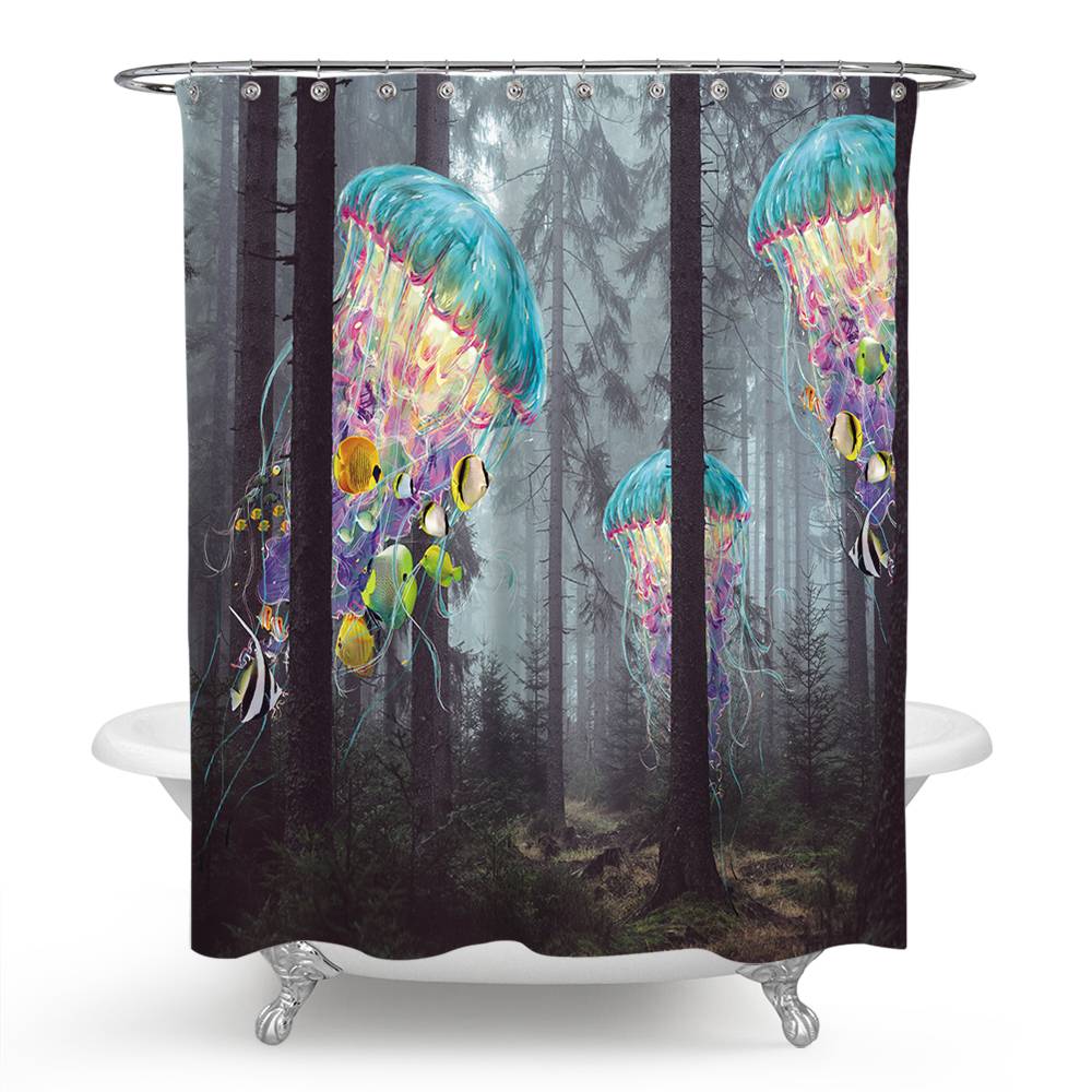 Forest Colorful Jellyfish Shower Curtain | Colorful Jellyfish  Bathroom Curtain