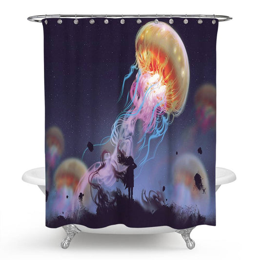 The Little Girl Looked at The Jellyfish Sky Shower Curtain | Jellyfish Bathroom Curtain