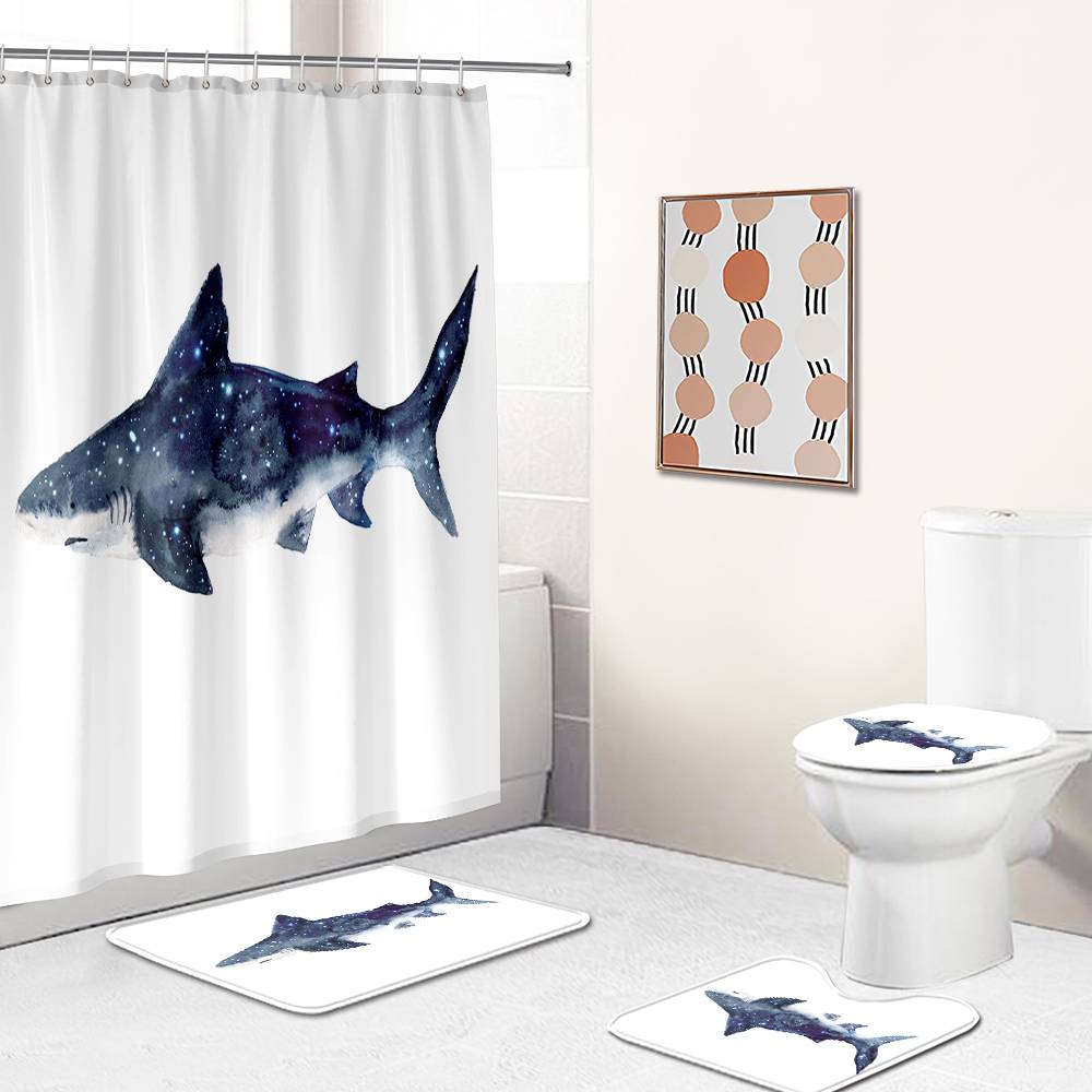 Shark Shower Curtain for Ocean Creature Bathroom Decor