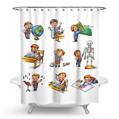 School Day Life Schoolboy Shower Curtain for Kids Educational | School Day Life Schoolboy Bathroom Curtain