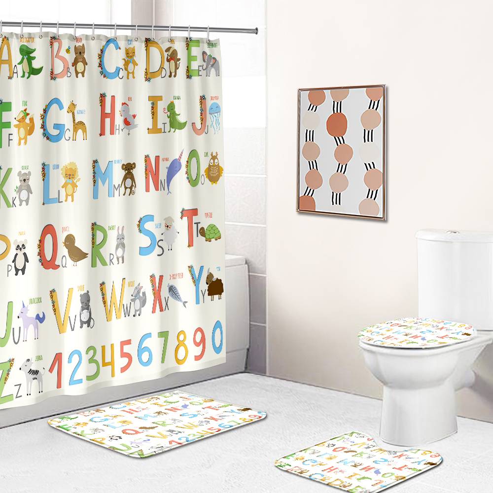 Animal Alphabet Shower Curtain for Kids ABC Educational | Animal Alphanet Shower Curtain