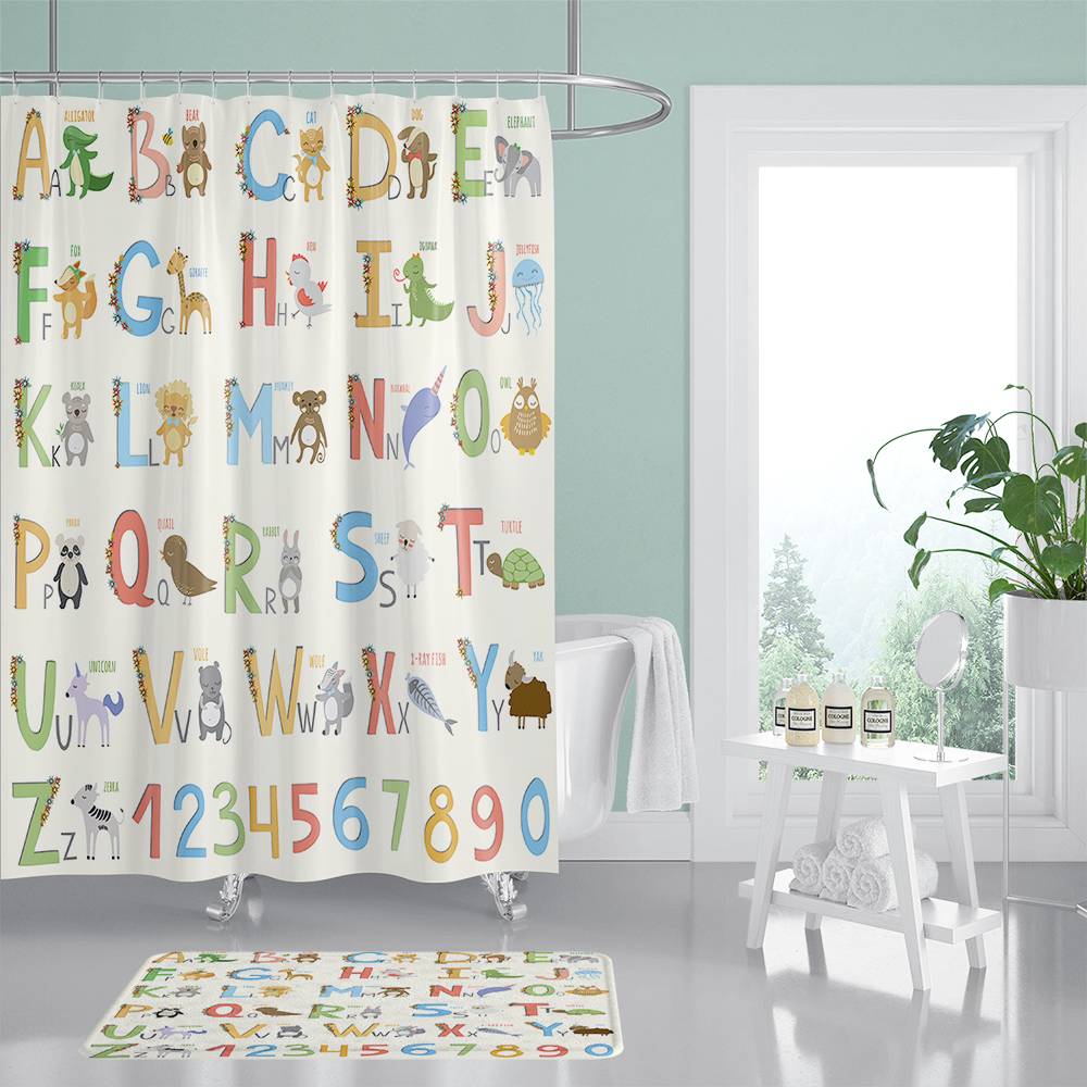 Animal Alphabet Shower Curtain for Kids ABC Educational | Animal Alphanet Shower Curtain