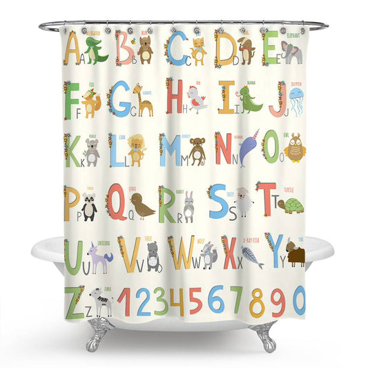 Animal Alphabet Shower Curtain for Kids ABC Educational | Animal Alphanet Shower Curtain