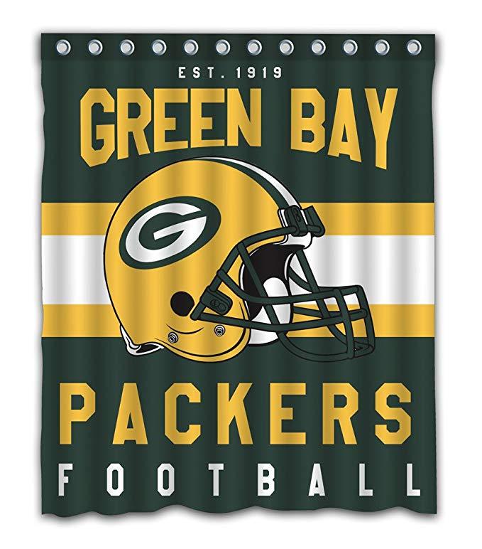 Helmet Falg Green Bay Packers Shower Curtain, Green Bay Football Bathroom Decor