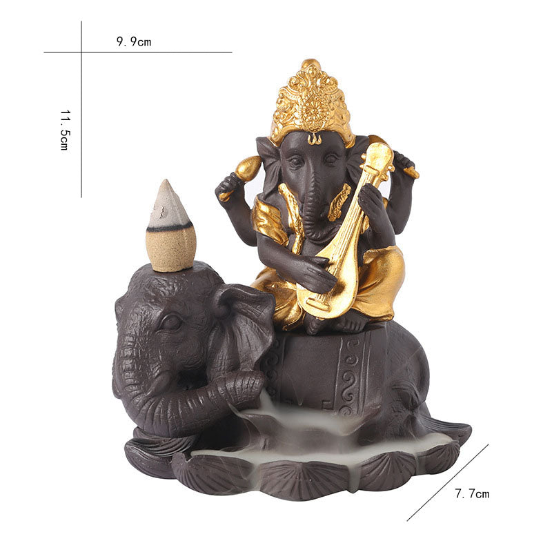 Elephant Lord Ganesha Smoke Backflow Burner with Incense Stick Hole