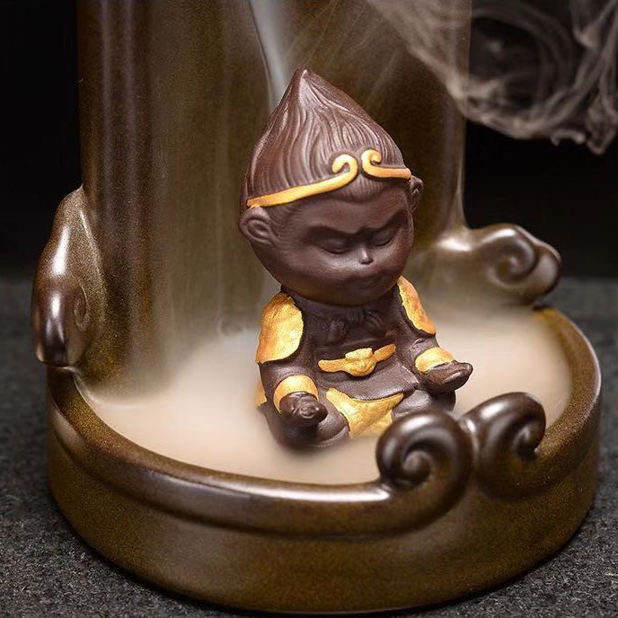 Monkey King under The Smoke Waterfall Backflow Incense Burner