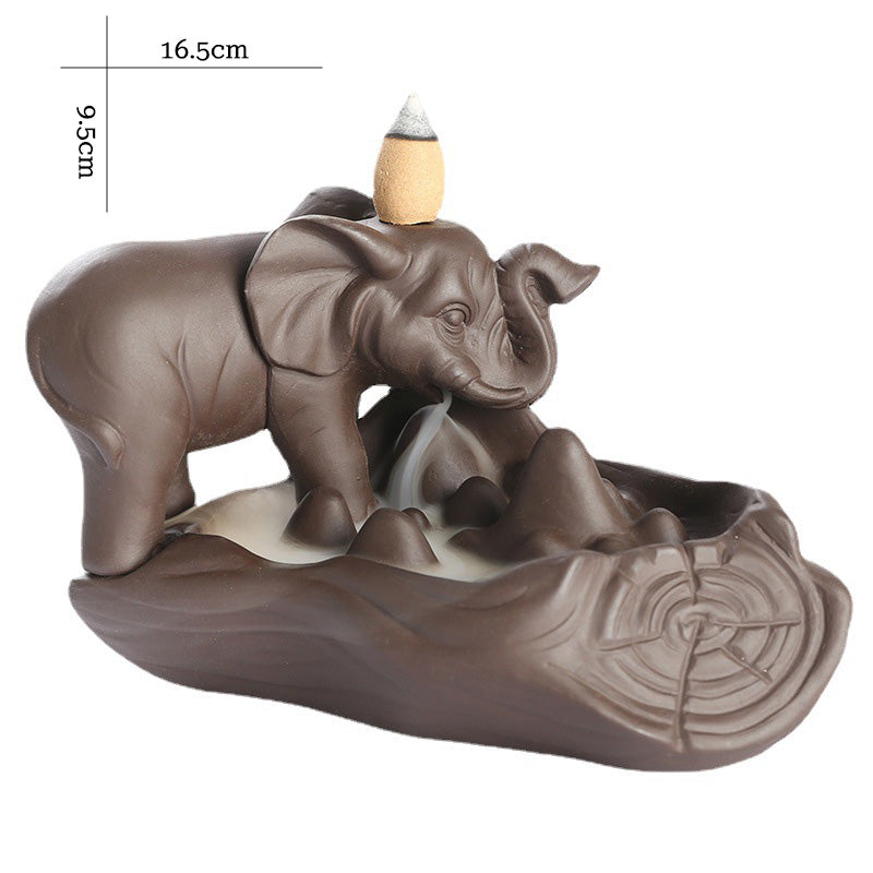 Elephant Incense Waterfall Censer with Stump Shaped Island