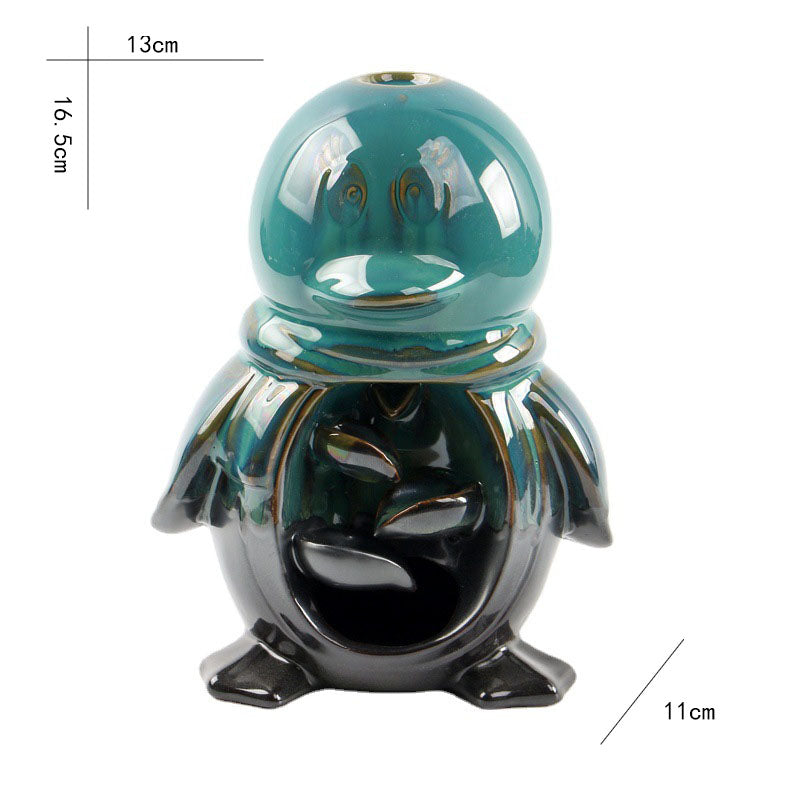 Green Glaze Ceramic Penguin Backflow Incense Burner