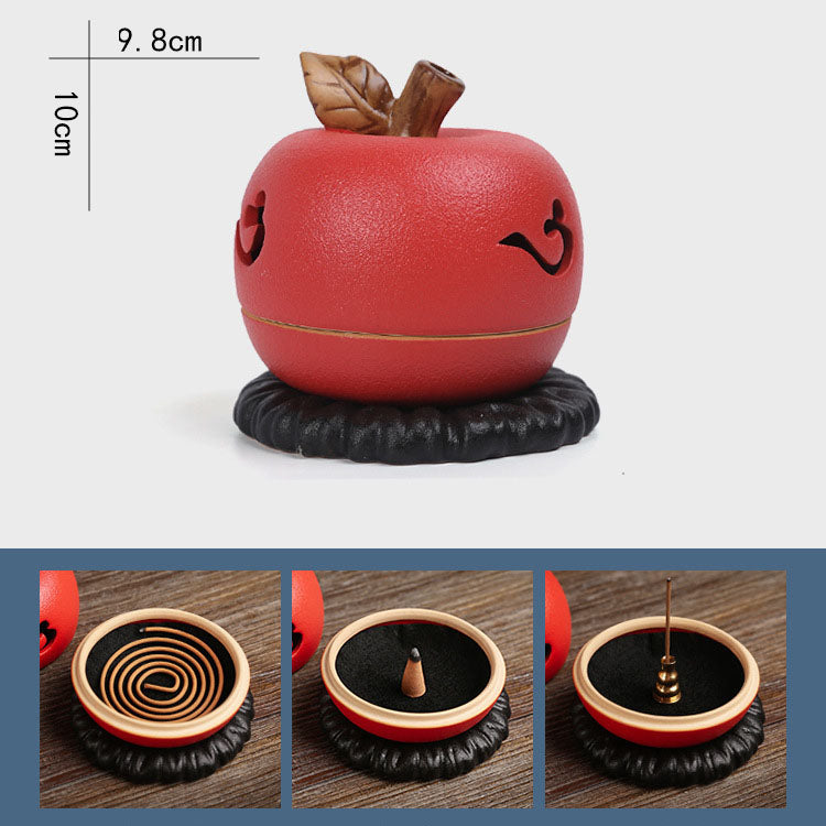 Apple Shape Ceramic Incense Burner with Lid