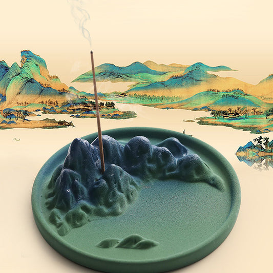 Thousands Miles of Mountains And Rivers Mountain Range Round Shaped Incense Stick Holder