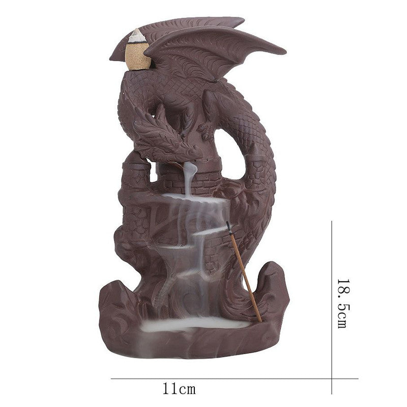 Castle Dragon Incense Waterfall Burner with Incense Stick Hole