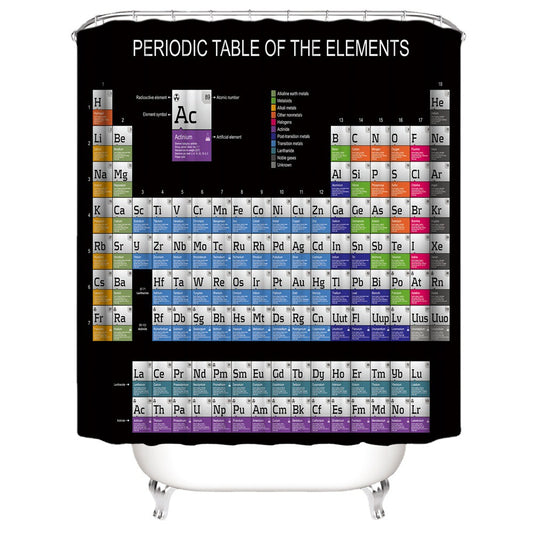 Black Backdrop Periodic Table Bath Curtain | Periodic Table of The Elements Shower Curtain