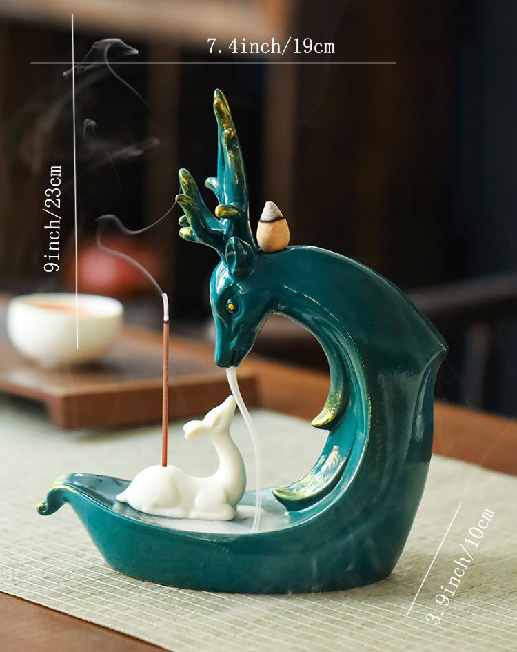 Cozy Lactation Mama Deer Backflow Incense Burner with Deer Baby Incense Stick Holder