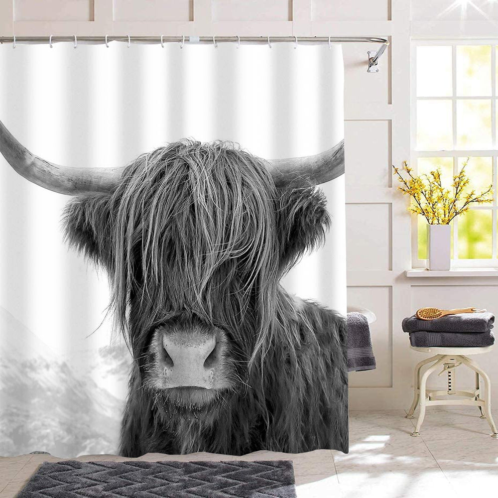 Mono Highland Cow Shower Curtain | Highland Cow Bathroom Curtain