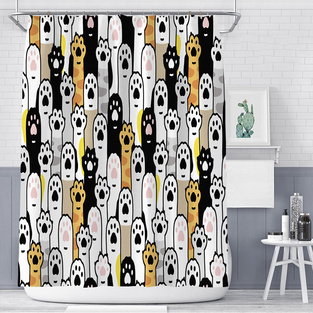Cartoon Cat Paw Shower Curtain | Cat Paw Bathroom Curtain