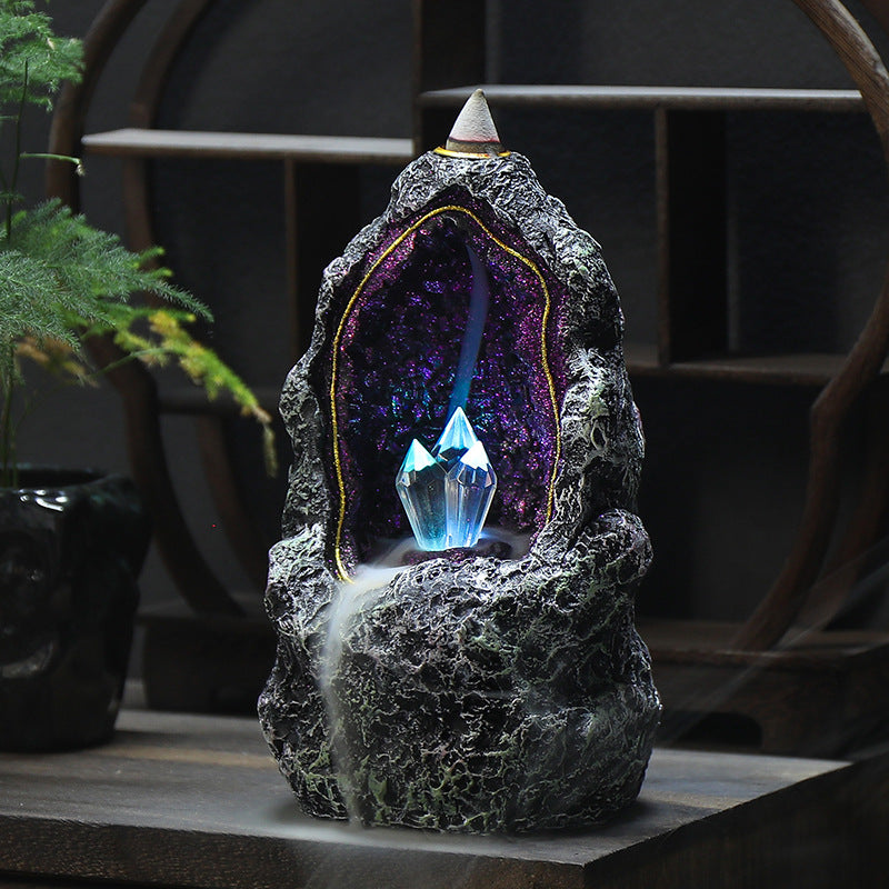 Crystal Cave Backflow Incense Burner with LED Lighting