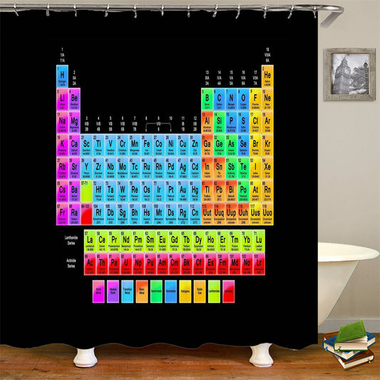 Black Backdrop Chemical Scientific Periodic Table Bathroom Curtain | Chemical Elements Shower Curtain