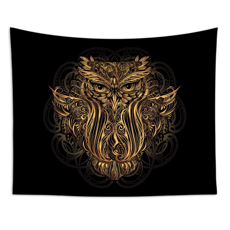 Black Gold Owl Tapestry for Bedroom Living Room | Black Gold Owl Wall Tapestry