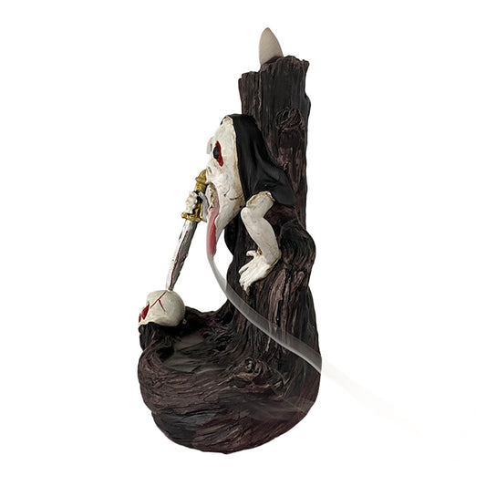 Horrific Skeleton Monster Embedded in Tree Trunk Halloween Backflow Incense Burner