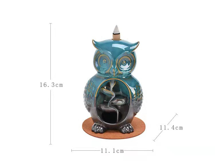 owl waterfall smoke incense burner