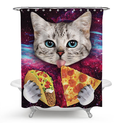 Cat Pizza Taco Shower Curtain, Funny Cat Bathroom Decor