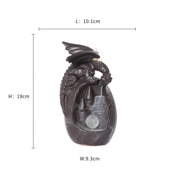 Egg-shaped Castle Winged Dragon Backflow Incense Burner with LED Light Ball