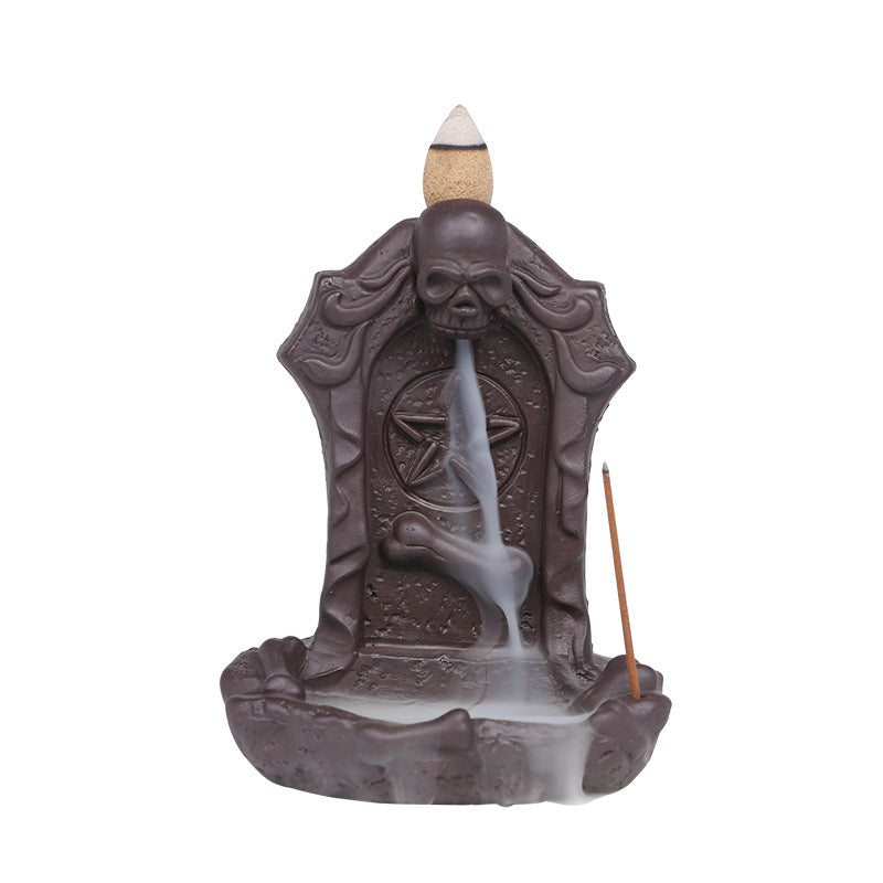 Halloween Tombstone Skull Backflow Incense Burner