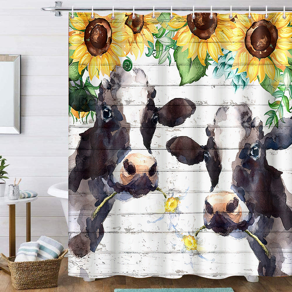 Watercolor Sunflowers Cow Daisy Shower Curtain