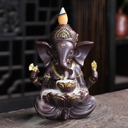 Indian Deities Statue Sitting Cross-legged Creative Ganesha Waterfall Incense Burner