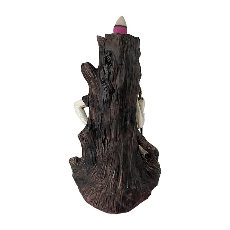 Horrific Skeleton Monster Embedded in Tree Trunk Halloween Backflow Incense Burner