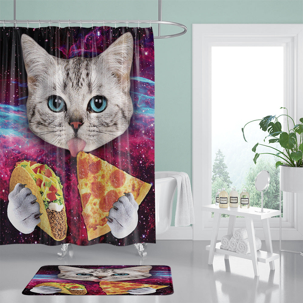 Cat Pizza Taco Shower Curtain, Funny Cat Bathroom Decor