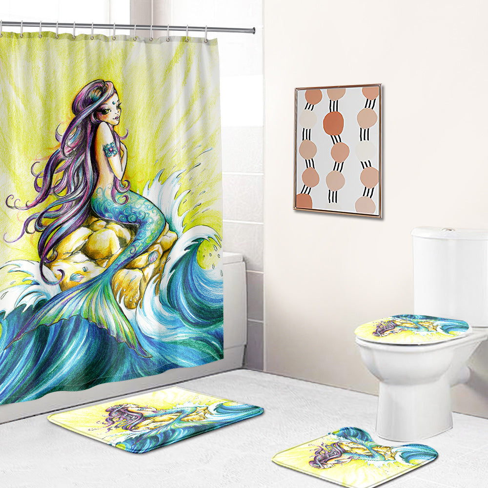 Waves Mermaid Shower Curtain | Mermaid Bathroom Curtain