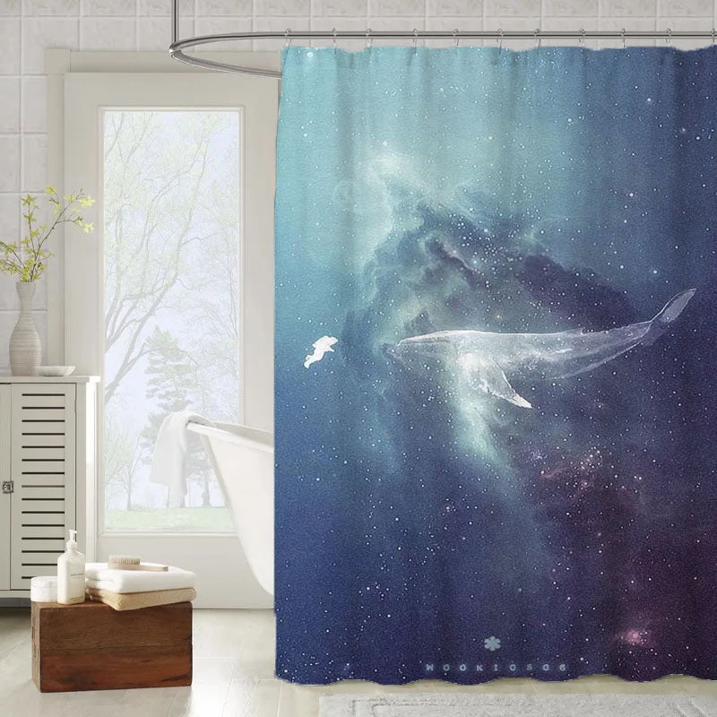 Ocean Whale Fabric Shower Curtain for Bathroom Decor Waterproof 71x71 12  Hooks