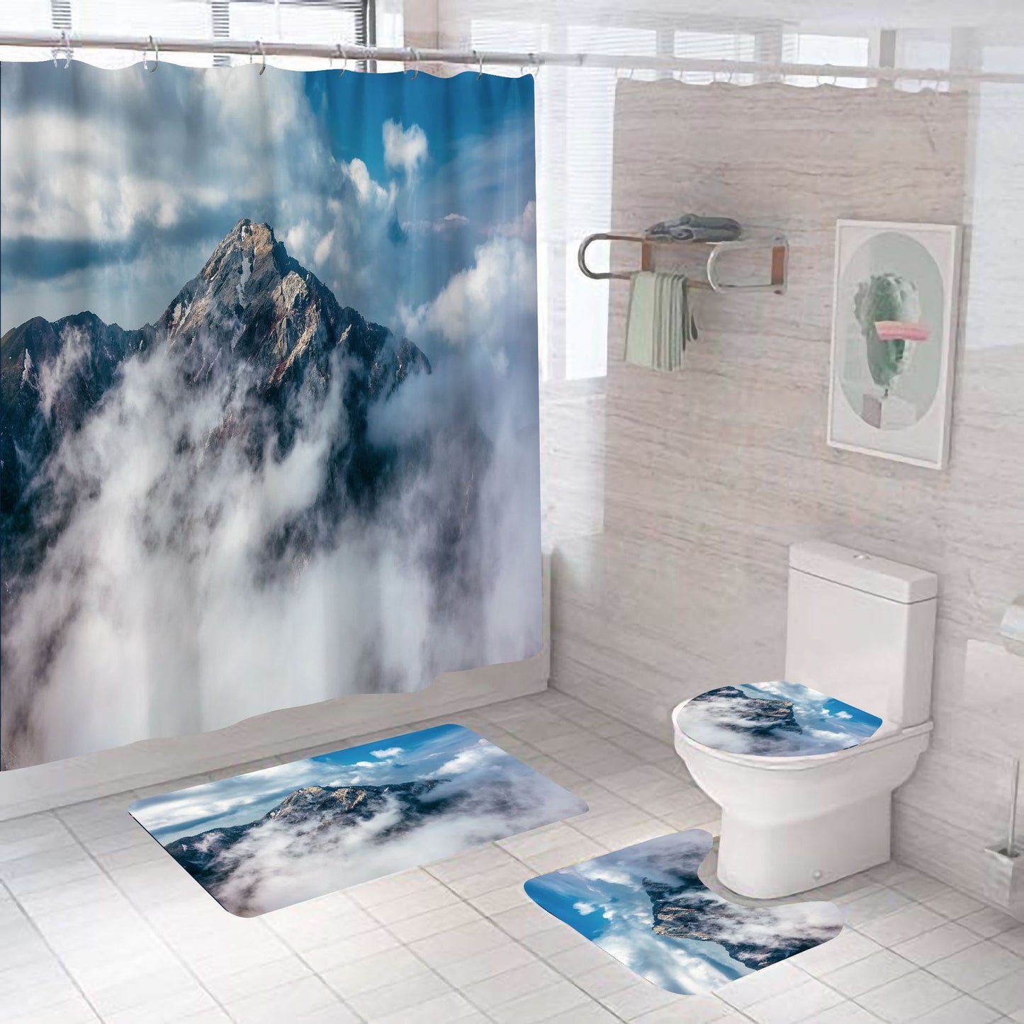 Towering Snow Mountain Mount Everest Shower Curtain | Snow Mountain Bathroom Curtain