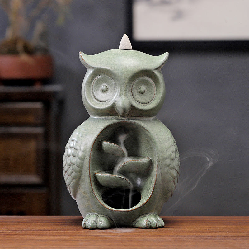 owl waterfall smoke incense burner