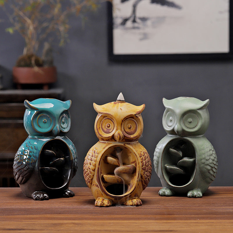 Owl Waterfall Backflow Reverse Incense Burner Bird Craft