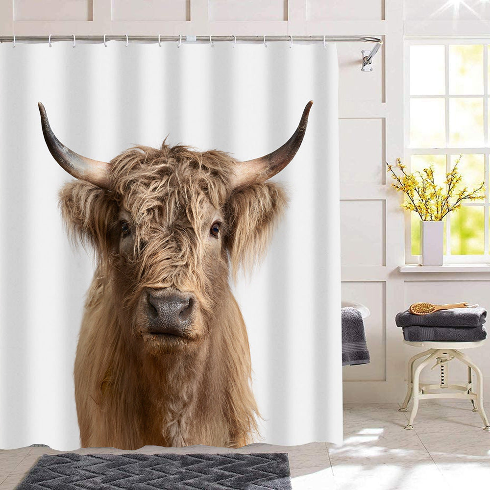 Brown Highland Cow Shower Curtain | Brown Cow Bathroom Curtain