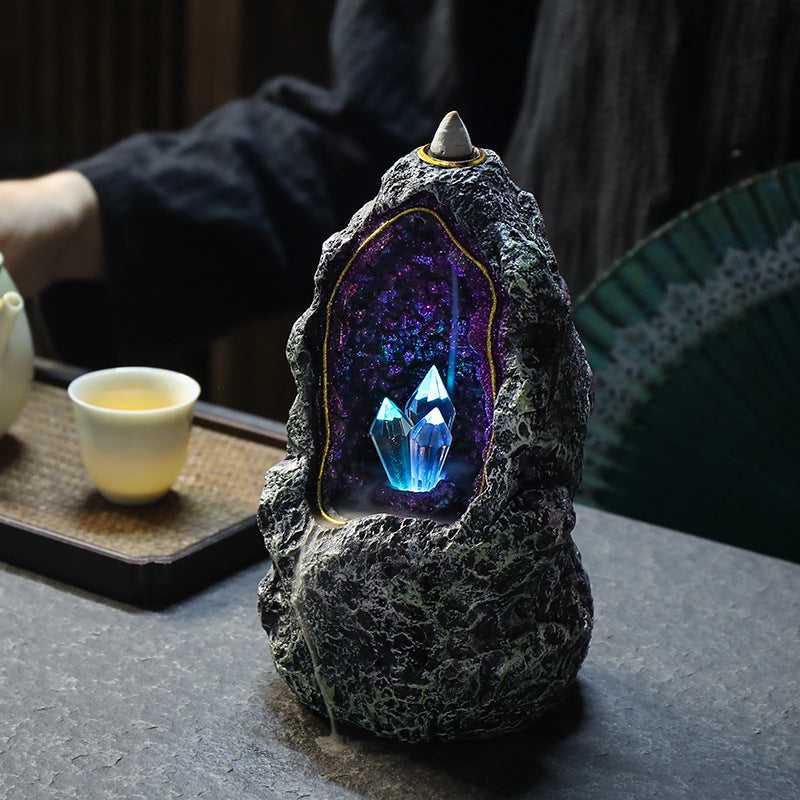 Crystal Cave Backflow Incense Burner with LED Lighting