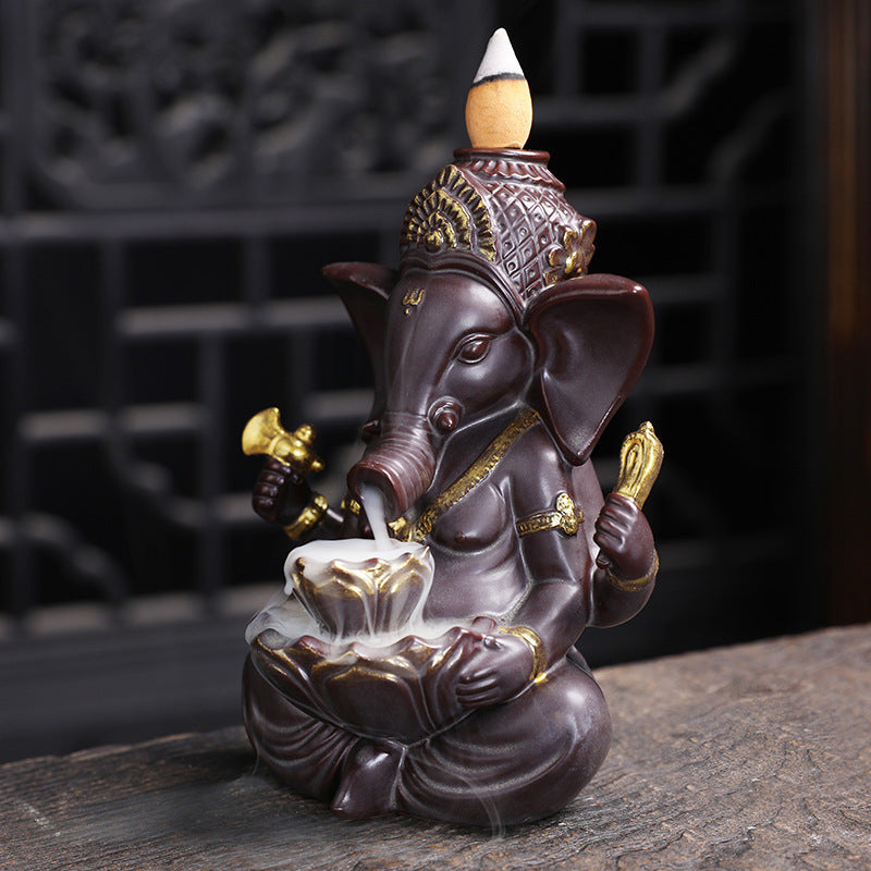 Indian Deities Statue Sitting Cross-legged Creative Ganesha Waterfall Incense Burner