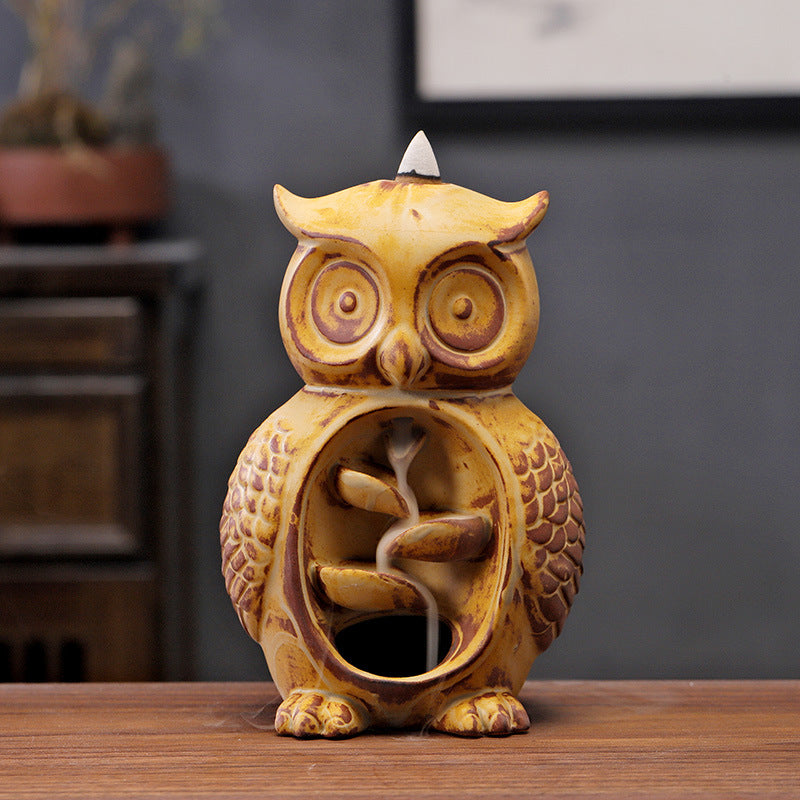 Yellow Owl Waterfall Smoke Incense Burner