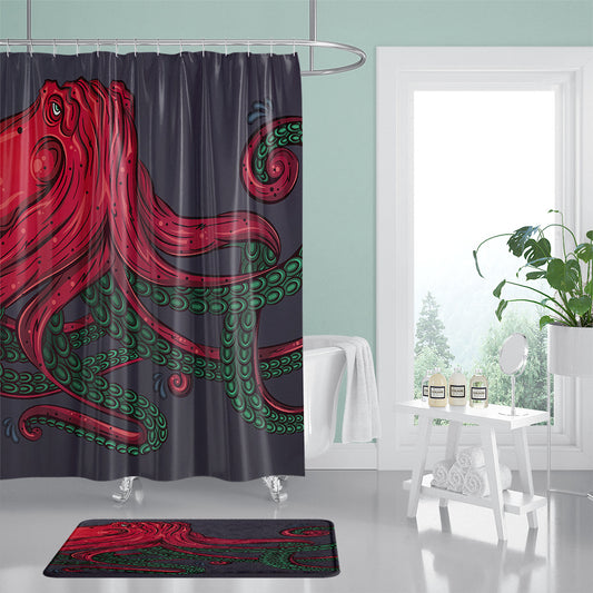 Octopus Bugbear Red Kraken Shower Curtain | Red Kraken Bathroom Curtain