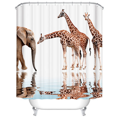 Water Reflection Elephant and Giraffe Shower Curtain | Elephant and Giraffe Bathroom Curtain