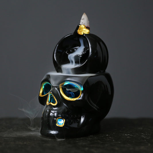 Halloween Pumpkin and Skull Backflow Incense Burner with Led | Pumpkin and Skull Backflow Incense Burner
