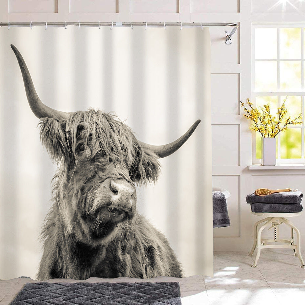 Mono Highland Cow Shower Curtain | Highland Cow Bathroom Curtain