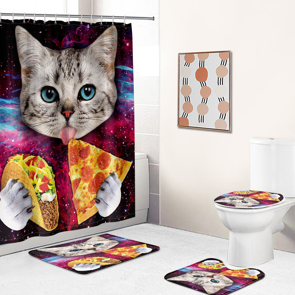 Cat Pizza Taco Shower Curtain, Funny Cat Bathroom Decor