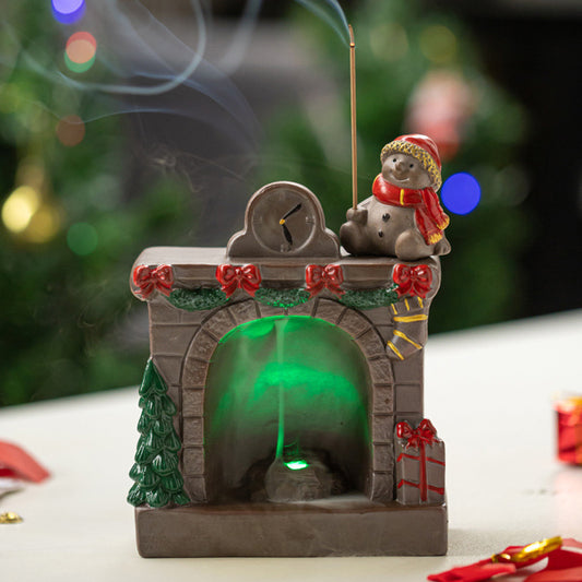 Christmas Fireplace Incense Backflow Burner with LED Lighting Incense Stick Hole