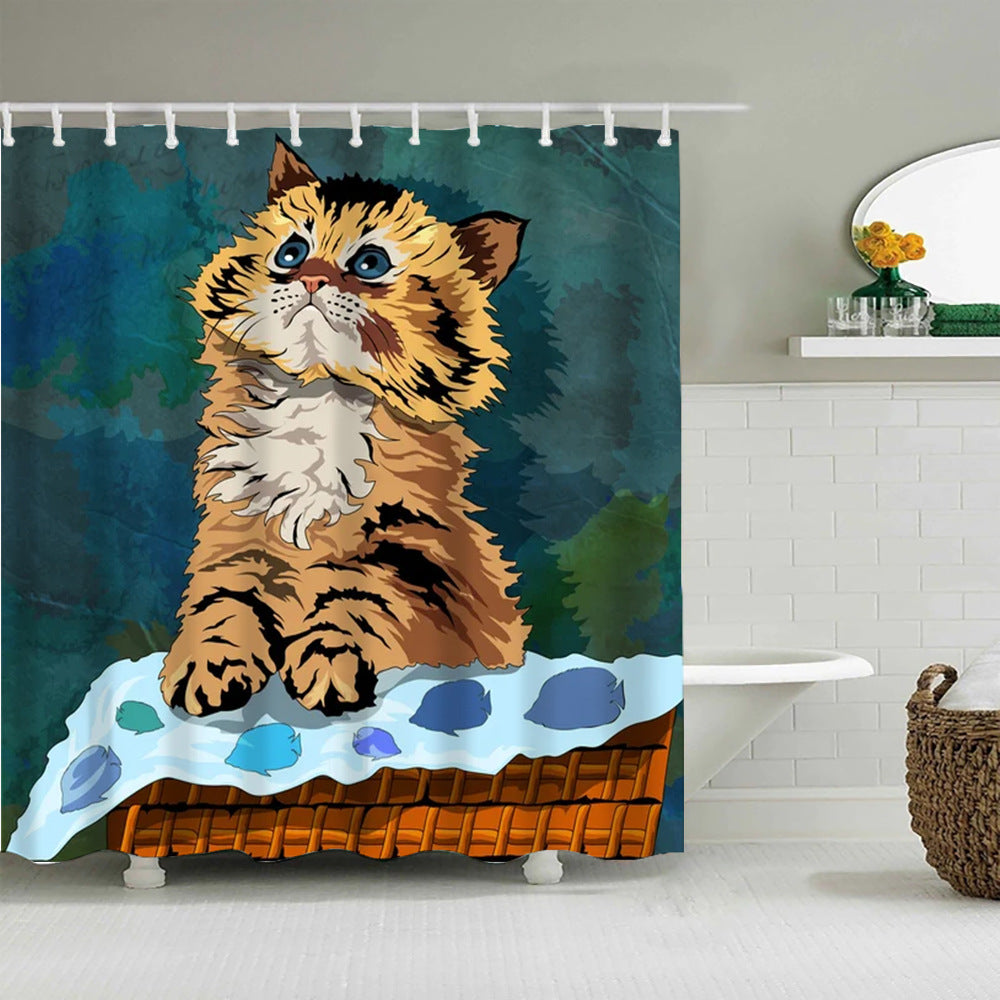 Cartoon Persian Cat Shower Curtain | Cartoon Cat Bathroom Curtain